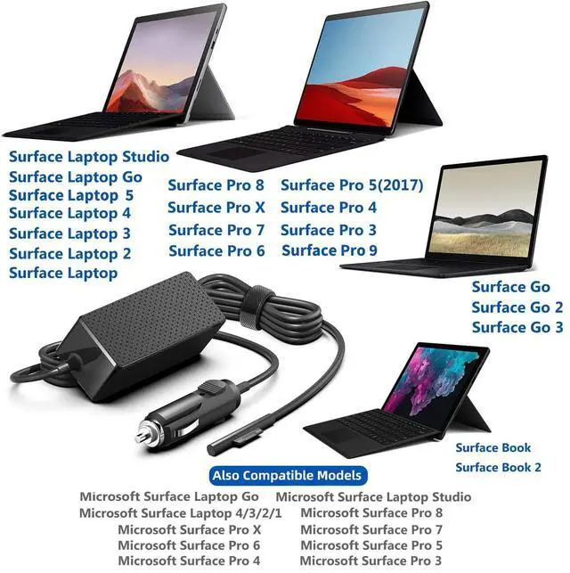 Alt view image 9 of 14 - 15V 6.33A Car Charger 12V-24V DC Adapter Compatible with Microsoft Surface Book 3 2 1 Surface Go 1 2 3 4 Surface Laptop 7 6 5 4 3 2 1 Go Surface Pro 11 10 X 9 8 7 7+ 6 1798 1932 Power Supply Cord