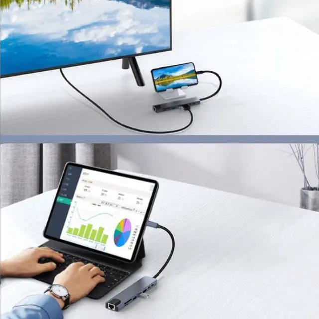 Alt view image 10 of 14 - USB C Laptop Docking Station 8 in 1 USB C Hub Adapter with 4K HDMI,Ethernet,2 USB,Type-C,SD TF Card Reader,PD 100W Compatible with iPhone16/MacBook/Dell and Other Type C Laptops Device
