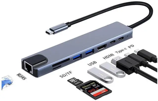 Alt view image 8 of 14 - USB C Laptop Docking Station 8 in 1 USB C Hub Adapter with 4K HDMI,Ethernet,2 USB,Type-C,SD TF Card Reader,PD 100W Compatible with iPhone16/MacBook/Dell and Other Type C Laptops Device