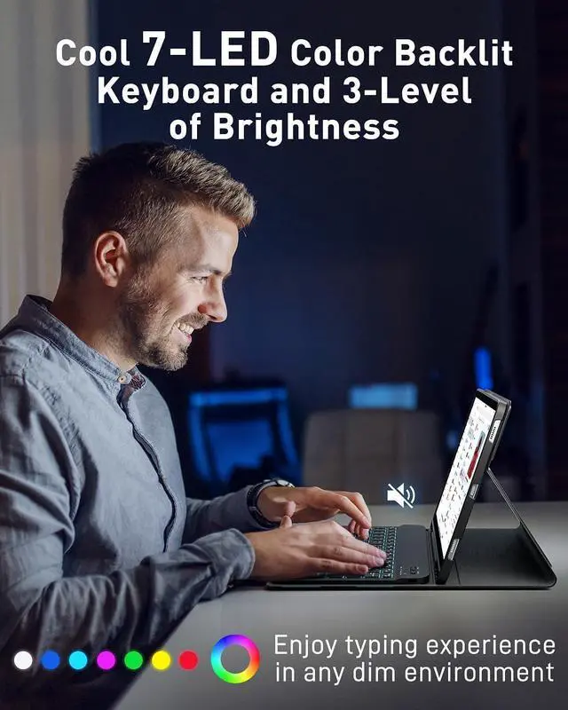 Alt view image 14 of 14 - for iPad 9th / 8th / 7th Generation 10.2 inch & iPad Air 3rd Gen & iPad Pro 10.5 inch Case with Keyboard 7 Color Backlit - Built in Pencil Holder with Mouse (Black)