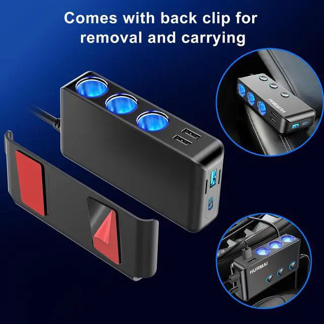 Alt view image 11 of 14 - 9 in 1 Cigarette Lighter Splitter,264W 3 Socket Car Cigarette Lighter Adapter,Type-C QC3.0 PD 30W Charging,Heavy Duty Truck Car USB Chager Multi Plug Outlet 12V/24V Independent Switches,LED Voltmeter
