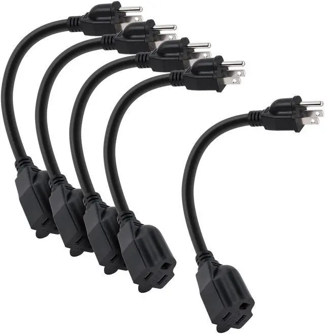 Alt view image 7 of 12 - 8 Inch Short Power Extension Cord 5 Pack,3-Prong Male to Female Heavy Duty Grounded Power Extension Cable Outlet Saver Socket Adapter, ETL Listed, 16AWG, SJTW 13A 1625W-Black