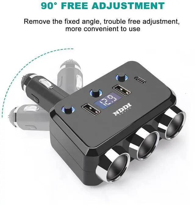 Alt view image 11 of 14 - Cigarette Lighter Splitter, 12V/24V Vehicles Adapter Charger with QC 3.0A Dual USB and PD Type-C, Cigarette Lighter Adapter with LED Voltage Display and Independent Switch
