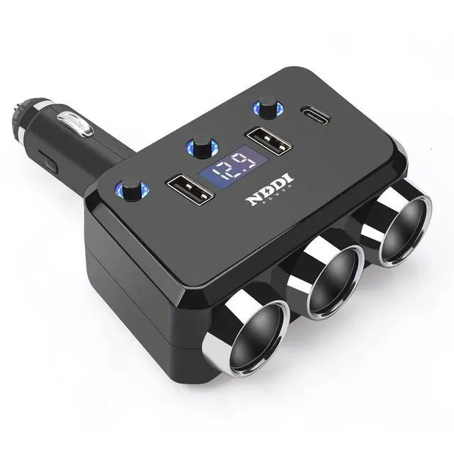Alt view image 8 of 14 - Cigarette Lighter Splitter, 12V/24V Vehicles Adapter Charger with QC 3.0A Dual USB and PD Type-C, Cigarette Lighter Adapter with LED Voltage Display and Independent Switch