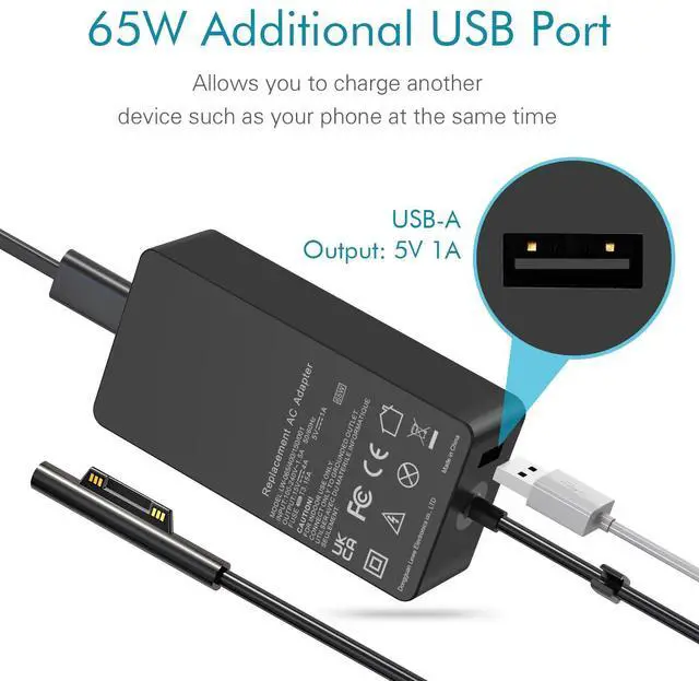 Alt view image 9 of 12 - Surface Pro Charger 65W Laptop Charger, Compatible with Microsoft Surface Pro 9/8/7/6/5/4/3/X Surface Go 3/2/1 Surface Laptop 5/4/3/2/1 Surface Book 3/2/1
