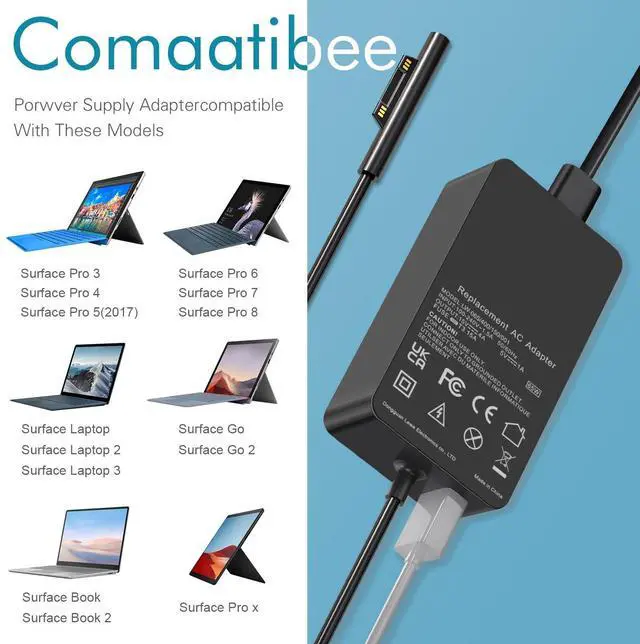 Alt view image 10 of 12 - Surface Pro Charger 65W Laptop Charger, Compatible with Microsoft Surface Pro 9/8/7/6/5/4/3/X Surface Go 3/2/1 Surface Laptop 5/4/3/2/1 Surface Book 3/2/1