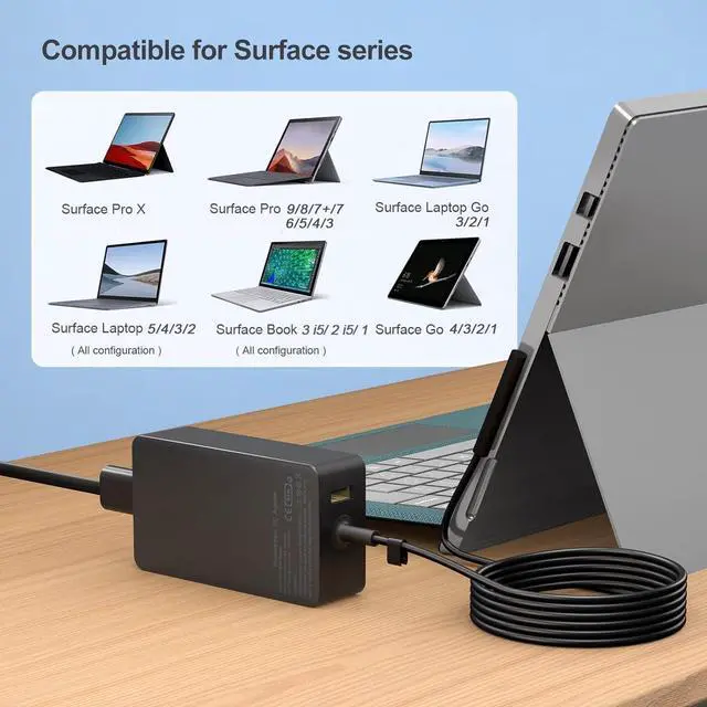 Alt view image 9 of 14 - 65W Surface Pro Laptop Charger for Microsoft Surface Pro 11,10, 9, 8, 7+, 7, 6, 5 Surface Laptop 5 Studio 4 Go 3 2, Surface Book 3 2 1, Surface Go Tablet, Support 36W, 44W
