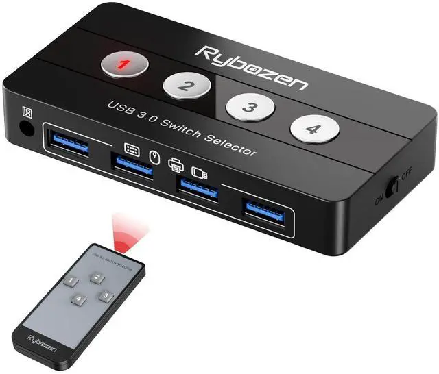 Alt view image 8 of 14 - USB 3.0 Switch Selector, 4 Port KVM Switch USB Peripheral Switcher Box, 4 Computers Sharing 4 USB Devices, Button Switch & Remote Control