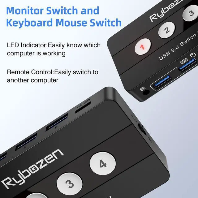 Alt view image 12 of 14 - USB 3.0 Switch Selector, 4 Port KVM Switch USB Peripheral Switcher Box, 4 Computers Sharing 4 USB Devices, Button Switch & Remote Control