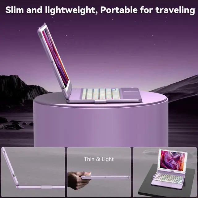 Alt view image 12 of 14 - Case with Keyboard for iPad 10.2,Touch Trackpad Keyboard Case for iPad 9th Generation/8th/7th Gen, 10 Corlor Backlit - 360° Rotatable Protective Cover with Pencil Holder (Light Purple)