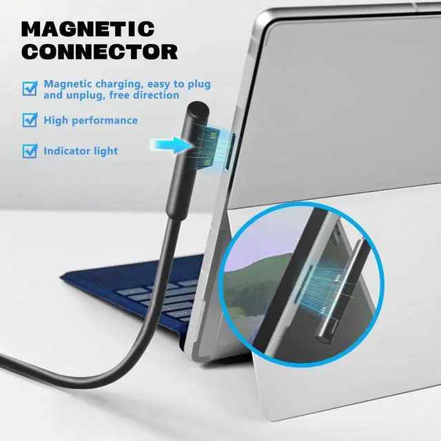 Alt view image 11 of 14 - 65W Surface Pro Laptop Charger for Microsoft Surface Pro 11 10 9 8 7+ X 7 6 5 4 3, Windows Surface Laptop 7 6 5 Studio 4 Go 3 2, Surface Go Tablet, Surface Book 2 1, Support 44W 36W, 10FT, Travel Case