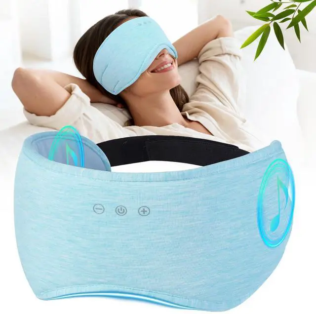 Alt view image 8 of 14 - Sleep Headphones with Bluetooth 5.4 Sleep Mask, Bamboo Cotton Music Wireless Bluetooth Eye Mask for Sleeping, Earphones HD Speaker Microphone for Travel, Gifts for Men Women(Blue)