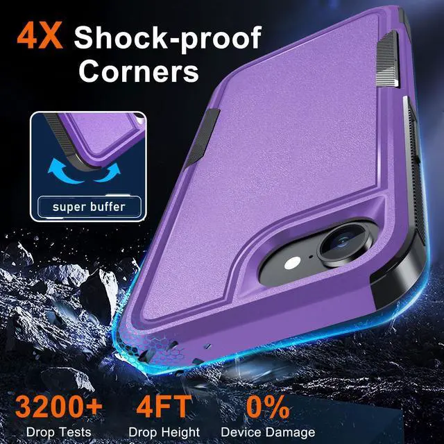 Alt view image 12 of 14 - for iPhone 16e Case & iPhone 17e Case, with Screen Protector,Military Grade Heavy Duty Shockproof Phone Cover with Wrist Lanyard Strap for iPhone 16e & iPhone 17e,Lavender