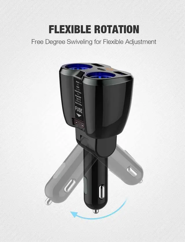 Alt view image 10 of 14 - USB C Car Charger, 2 Sockets Cigarette Lighter Splitter 12/24V 80W Dual USB Type-C Ports Separate Switch LED Voltage Display Built-in Replaceable 10A Fuse Compatible Mobile Phone GPS Dash Cam