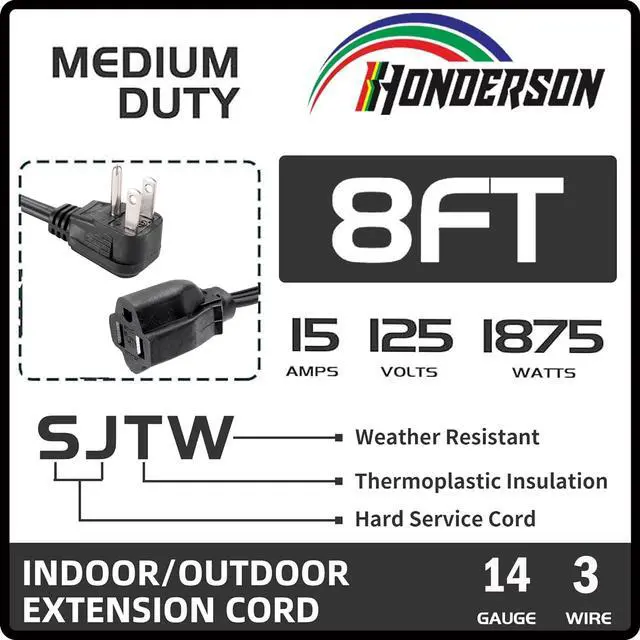 Alt view image 9 of 14 - Flat Plug Extension Cord, UL Certified, Indoor Extension Cord 14 Gauge 8FT Black, 14/3 SPT-3 15A 3 Prong Grounded Power Cord for Home, Office