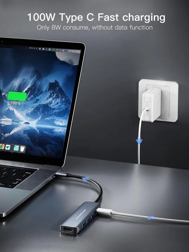 Alt view image 10 of 12 - USB C HUB, USB-C Multiport Adapter 5 in 1 with 4K HDMI, 100W Power Delivery, 3 USB 3.0 Data Ports for MacBook Pro/Air, iPad Pro/Air/Mini 6 and More