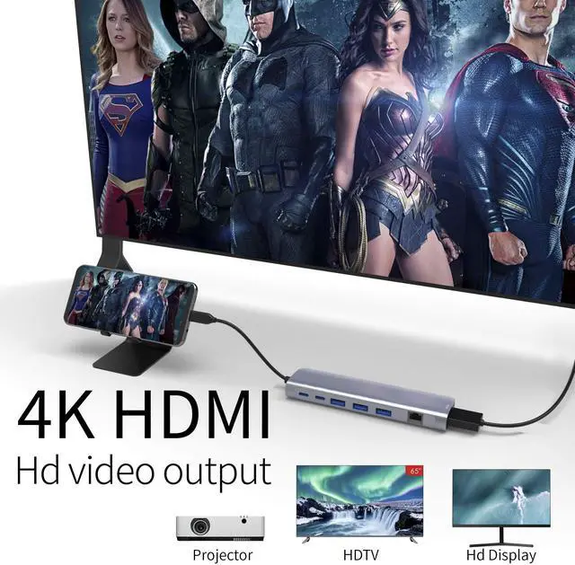Alt view image 8 of 12 - USB C Hub Multiport Adapter, 9 in 1 Docking Station Laptop with HDMI, Ethernet, 100W PD, 3 USB 3.0 Ports, USB-C Data Port, SD/TF Card Reader, Compatible with MacBook Pro/Air/Dell XPS/Lenovo
