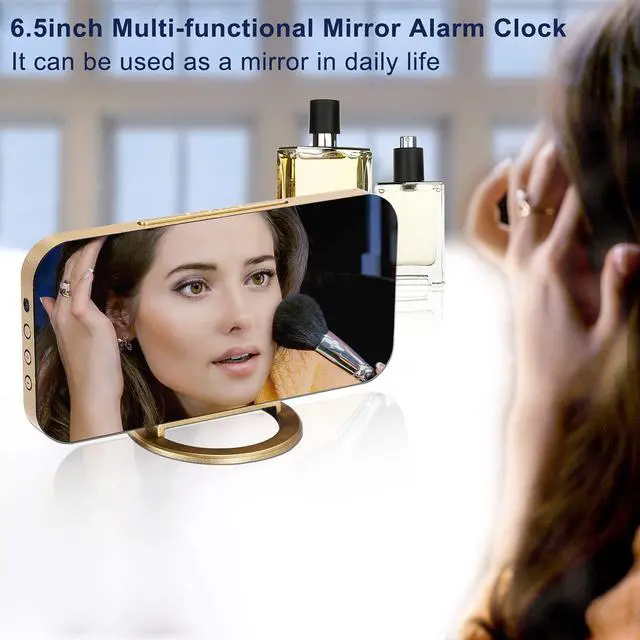 Alt view image 9 of 14 - Digital Alarm Clock,LED and Mirror Desk Clock Large Display,with Dual USB Charger Ports,3 Levels Brightness,12/24H,Modern Electronic Clock for Bedroom Home Living Room Office - Gold