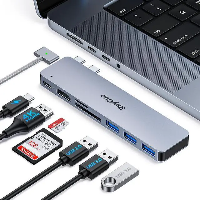 Alt view image 8 of 14 - USB C Adapter HDMI Hub for MacBook Pro/Air M1 M2 2023 2022 2021 13"15"16", RayCue USB C to HDMI Mac Accessories Multiport Dongle with 4K HDMI, Thunderbolt 3, 3 USB A 3.0 Data Ports, SD&TF Card Reader