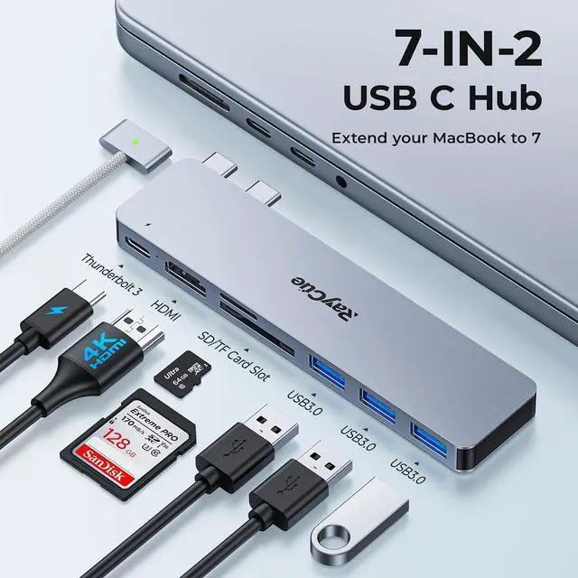 Alt view image 9 of 14 - USB C Adapter HDMI Hub for MacBook Pro/Air M1 M2 2023 2022 2021 13"15"16", RayCue USB C to HDMI Mac Accessories Multiport Dongle with 4K HDMI, Thunderbolt 3, 3 USB A 3.0 Data Ports, SD&TF Card Reader