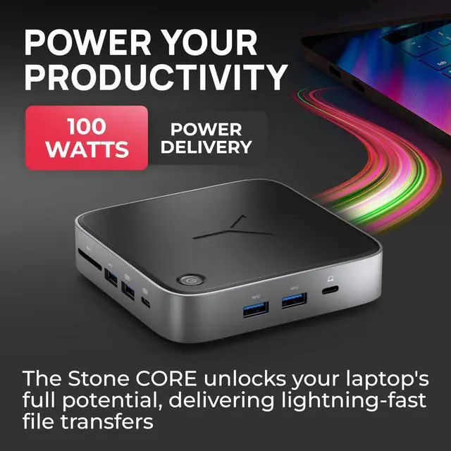 Alt view image 10 of 14 - Stone CORE Powered Charging Docking Station 10 Ports, 100W PD, Dual Monitor Docking Station, 4K60Hz, 8K HDMI, SD 4.0, USB-A & USB-C, Ethernet Windows & MacOS Compatible Laptop