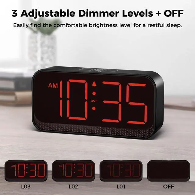 Alt view image 12 of 14 - Battery Operated Digital Clock: Cordless Small Alarm Clock for Bedroom Travel - Large Numbers 4 Dimmers for All Ages Red Digits