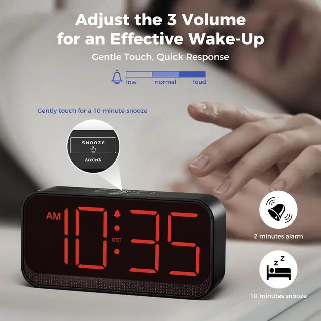 Alt view image 13 of 14 - Battery Operated Digital Clock: Cordless Small Alarm Clock for Bedroom Travel - Large Numbers 4 Dimmers for All Ages Red Digits