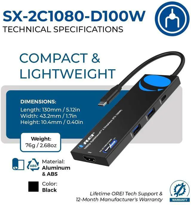 Alt view image 12 of 14 - Laptop Docking Station 4K Dual Monitor - 2X USB 3.0, 1x Type-C, SD Card Reader - USB-C Adapter to HDMI 2.0 Extended Screen, 4K@30Hz Outputs - 100W PD