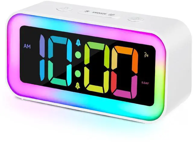 Alt view image 7 of 12 - Loud Alarm Clock for Bedrooms with Dynamic RGB Night Light,Heavy Sleepers Adults,Dual Alarm,Dimmer,USB Charger,Small Bedside Digital Clock with Led Display for Kids,Teens,Seniors (White)