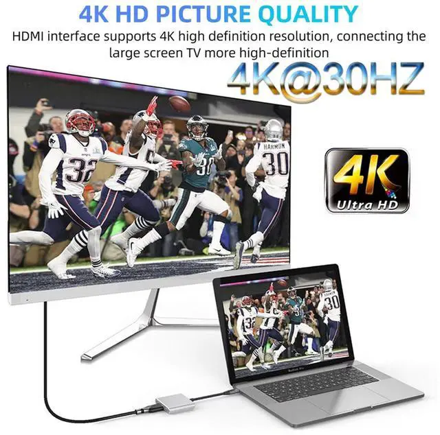 Alt view image 11 of 14 - USB-C to HDMI Adapter (Supports 4K / 30Hz) - Type- C 3 in 1 Converter Cable for 2017/2018 MacBook Pro, MacBook, Mac Pro, iMac, Chromebook, & More USB 3.0 Type-C Devices