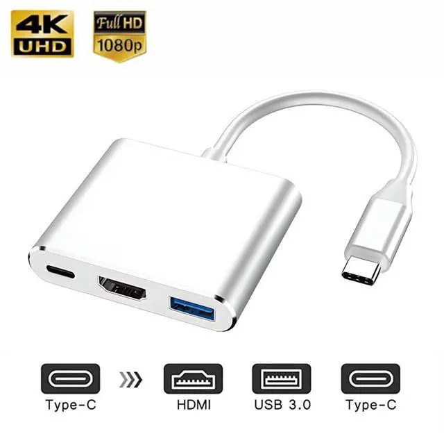 Alt view image 13 of 14 - USB-C to HDMI Adapter (Supports 4K / 30Hz) - Type- C 3 in 1 Converter Cable for 2017/2018 MacBook Pro, MacBook, Mac Pro, iMac, Chromebook, & More USB 3.0 Type-C Devices