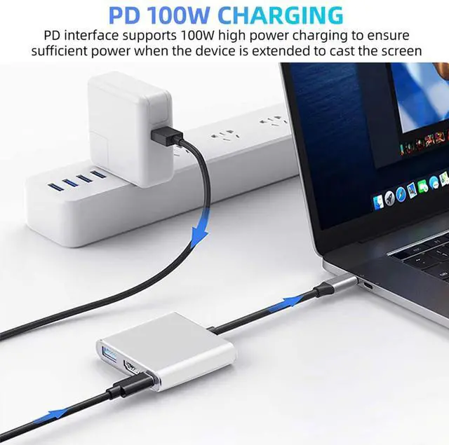Alt view image 10 of 14 - USB-C to HDMI Adapter (Supports 4K / 30Hz) - Type- C 3 in 1 Converter Cable for 2017/2018 MacBook Pro, MacBook, Mac Pro, iMac, Chromebook, & More USB 3.0 Type-C Devices