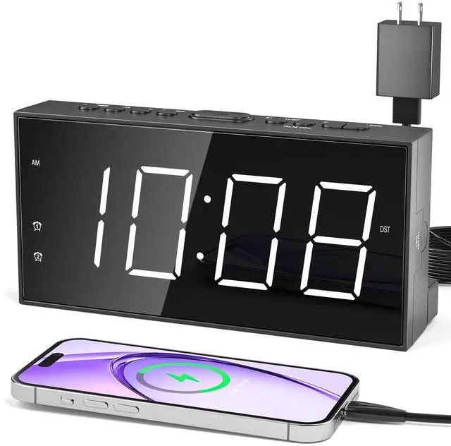 Alt view image 8 of 14 - 7.5" Digital Alarm Clock for Bedroom with Power Adapter, Dual Alarms Big Numbers Snooze USB Port Dimmable 5 Volumes Battery Backup 12/24H & DST Led Loud Alarm Clock for Heavy Sleepers Adults