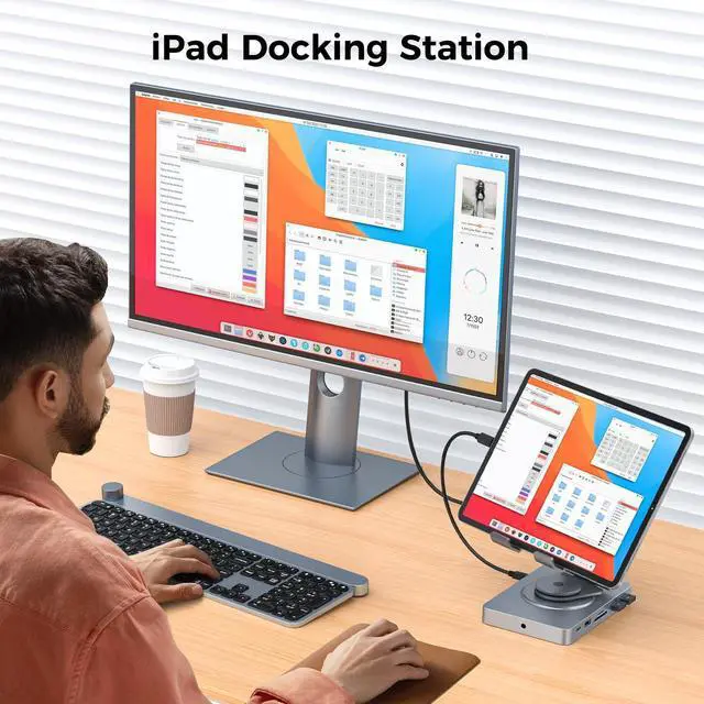 Alt view image 10 of 14 - 360° Rotating USB C Docking Station for iPad Pro, Tablet, Samsung, Steam Deck, ROG Ally, Legion Go, Msi Claw, etc, 11-in-1 with SD TF 4.0 Reader, 4K@60Hz HDMI, RJ45, Audio, USB A, USB C