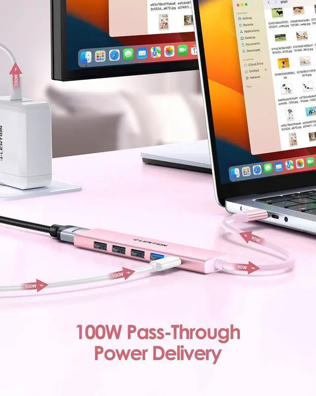 Alt view image 12 of 14 - USB C Hub Multiport Adapter with 100W Charging, 4K HDMI, 4 USB-A Data Ports, Type C Hub for 2016-2026 MacBook Pro/Air/Neo, Surface, Chromebook, USB Splitter for iPhone 15-17 (CH17, Rose Gold)