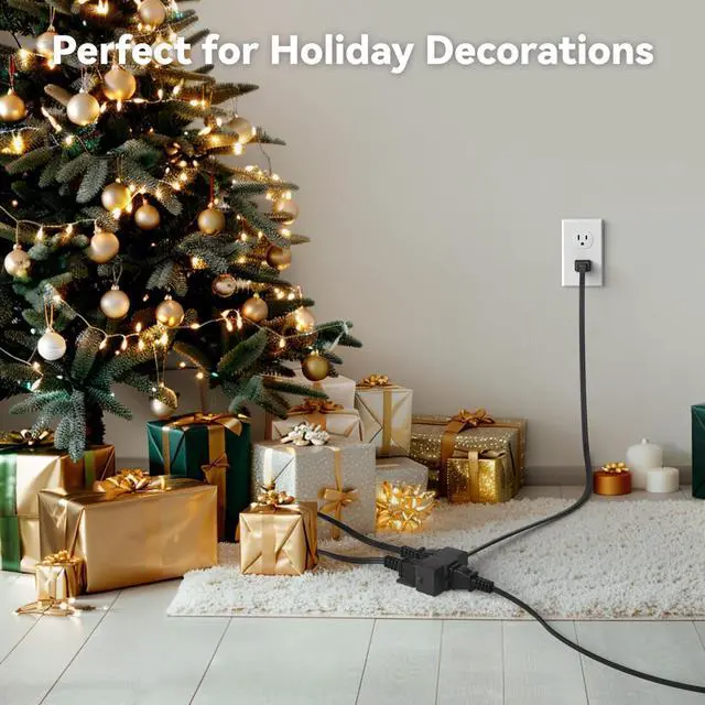 Alt view image 9 of 14 - 9ft Indoor Extension Cord, 2 Pack, 3-Outlet Polarized Flat Cable, Household Power Cord for Home, Office, and Holiday Decorations, Black