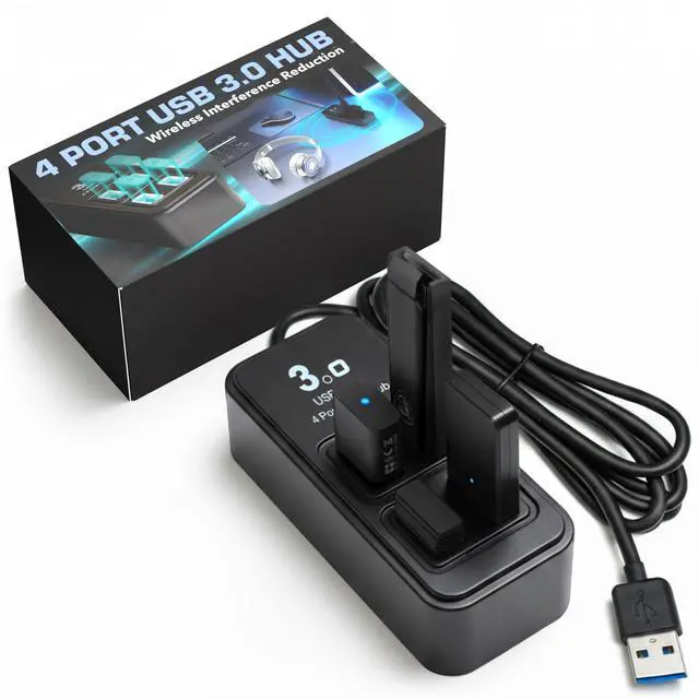 Alt view image 8 of 14 - 4 Port USB Hub, Dongle USB 3.0 Hub for Wireless Interference Reduction for Gaming, Stable Connection & Lag-Free for Mouse, Keyboard, Headset, Compatible with PC, Mac, Xbox, PlayStation