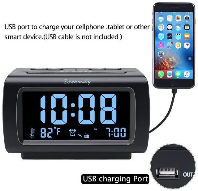 Alt view image 9 of 14 - Alarm Clock Radios for Bedrooms with Battery Backup, Large Big Numbers with Dimmer Wheel, USB Port, Bedside Digital FM Radio with Sleep Timer, Temperature, Adjustable Volume, Snooze