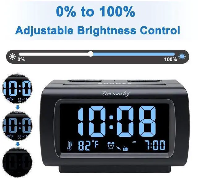 Alt view image 11 of 14 - Alarm Clock Radios for Bedrooms with Battery Backup, Large Big Numbers with Dimmer Wheel, USB Port, Bedside Digital FM Radio with Sleep Timer, Temperature, Adjustable Volume, Snooze