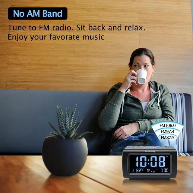 Alt view image 10 of 14 - Alarm Clock Radios for Bedrooms with Battery Backup, Large Big Numbers with Dimmer Wheel, USB Port, Bedside Digital FM Radio with Sleep Timer, Temperature, Adjustable Volume, Snooze
