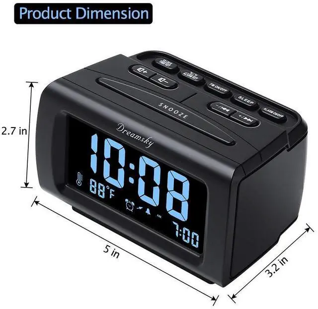 Alt view image 13 of 14 - Alarm Clock Radios for Bedrooms with Battery Backup, Large Big Numbers with Dimmer Wheel, USB Port, Bedside Digital FM Radio with Sleep Timer, Temperature, Adjustable Volume, Snooze