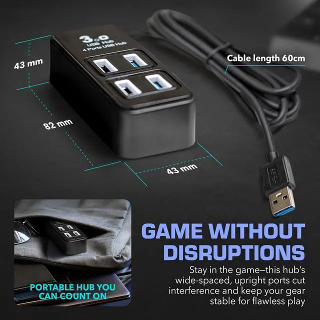 Alt view image 13 of 14 - 4 Port USB Hub, Dongle USB 3.0 Hub for Wireless Interference Reduction for Gaming, Stable Connection & Lag-Free for Mouse, Keyboard, Headset, Compatible with PC, Mac, Xbox, PlayStation