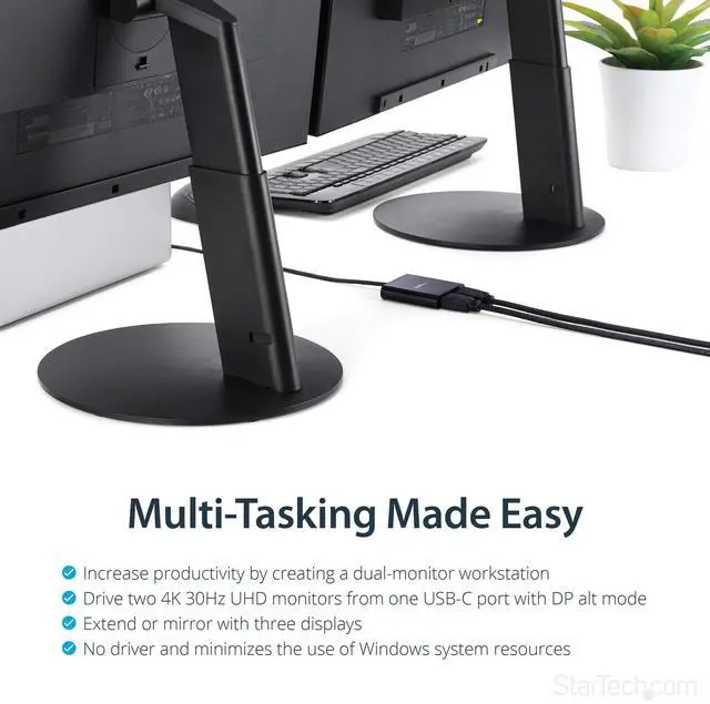 Alt view image 10 of 14 - USB-C to Dual HDMI Adapter, USB Type-C Multi-Monitor MST Hub, Dual 4K 30Hz/1080p 60Hz HDMI Laptop Display Extender / Splitter, Extra-Long Built-In Cable, Windows Only (MSTCDP122HD)