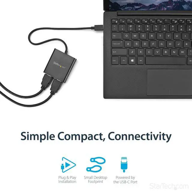 Alt view image 11 of 14 - USB-C to Dual HDMI Adapter, USB Type-C Multi-Monitor MST Hub, Dual 4K 30Hz/1080p 60Hz HDMI Laptop Display Extender / Splitter, Extra-Long Built-In Cable, Windows Only (MSTCDP122HD)