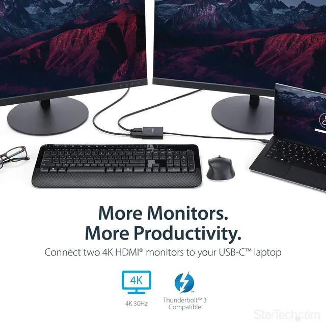 Alt view image 14 of 14 - USB-C to Dual HDMI Adapter, USB Type-C Multi-Monitor MST Hub, Dual 4K 30Hz/1080p 60Hz HDMI Laptop Display Extender / Splitter, Extra-Long Built-In Cable, Windows Only (MSTCDP122HD)