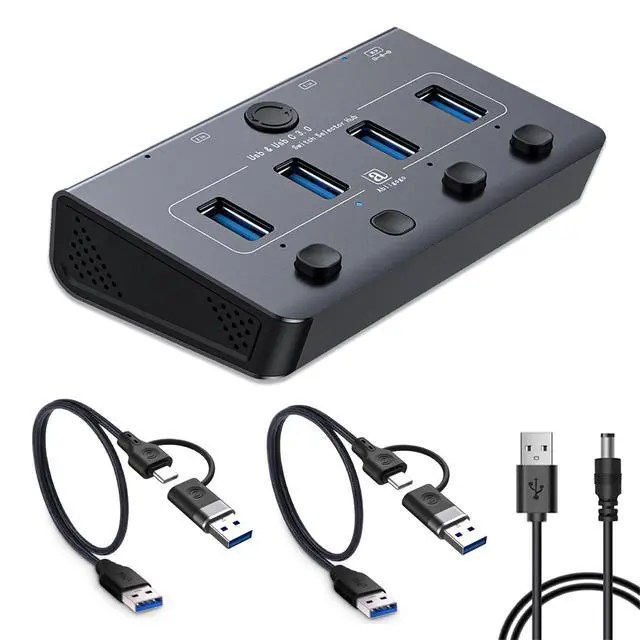Alt view image 8 of 14 - USB 3.0 Switch for USB A & C Devices - Aluminum Alloy USB Switch, Independent Port Control for Mouse, Keyboard, Printer - USB Switcher 2 Computers