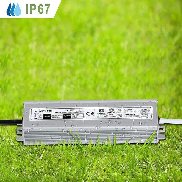 Alt view image 12 of 12 - LED Driver 60 Watts Waterproof IP67 Power Supply Transformer Adapter 100V-265V AC to 12V DC Low Voltage Output with 3-Prong Plug 3.3 Feet Cable for LED Light, Computer Project, Outdoor Light