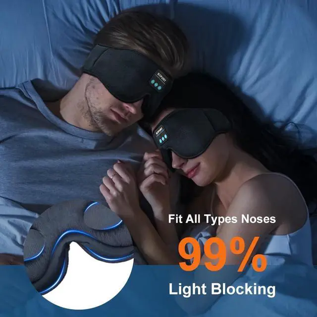 Alt view image 12 of 14 - Bluetooth Sleep Mask Wireless Headphones 3D Bluetooth Eye Mask for Side Sleepers SYPVRY Blackout Eye Mask with Headphones Speaker for Airplane,Travel, Black