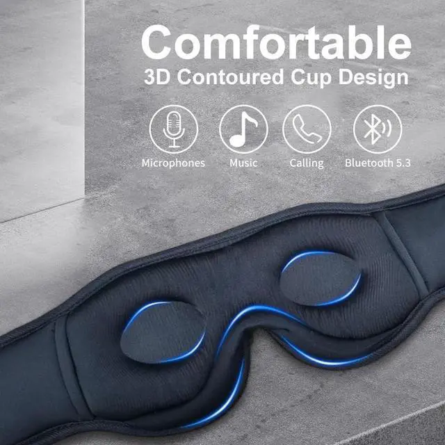 Alt view image 11 of 14 - Bluetooth Sleep Mask Wireless Headphones 3D Bluetooth Eye Mask for Side Sleepers SYPVRY Blackout Eye Mask with Headphones Speaker for Airplane,Travel, Black