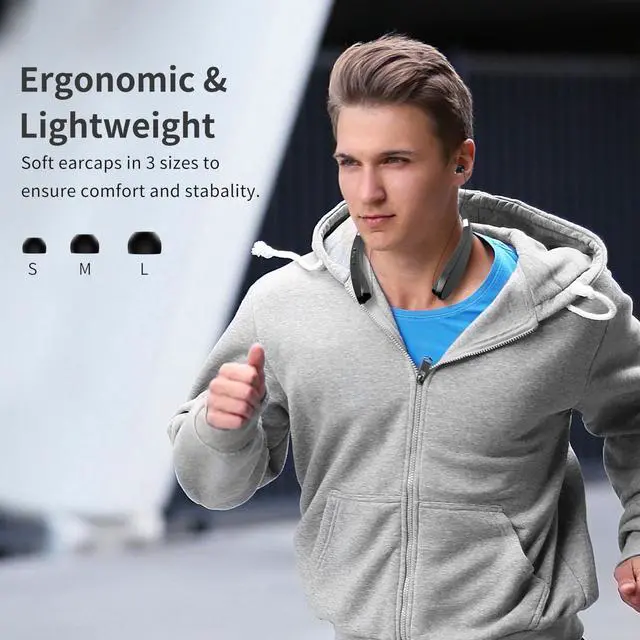 Alt view image 14 of 14 - Bluetooth Neckband Headphones, Foldable Wireless Lightweight Neck Headset with Retractable Earbuds, Noise Cancelling Sweatproof Stereo Earphones with Mic & Carrying Case (Black)